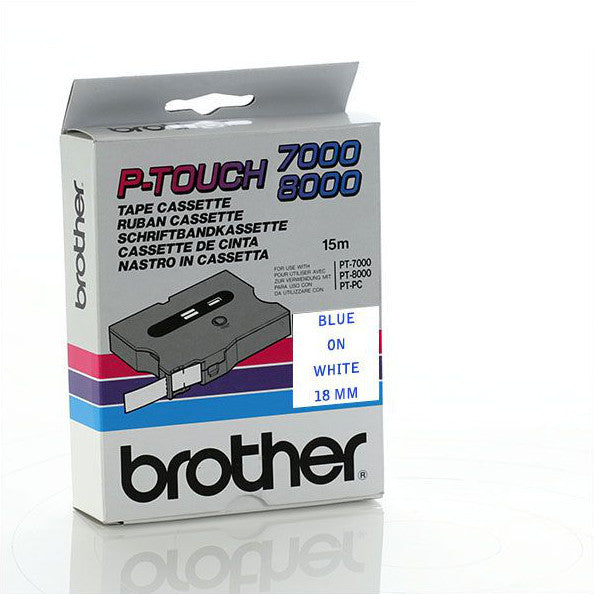 Brother TX-243 - 18mm Blue on White Laminated TX Tape - Labelzone