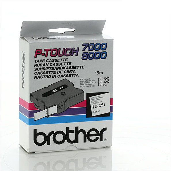 Brother TX-251 - 24mm Black on White Laminated TX Tape - Labelzone