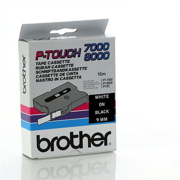 Brother TX-325 - 9mm White on Black Laminated Tape - Labelzone