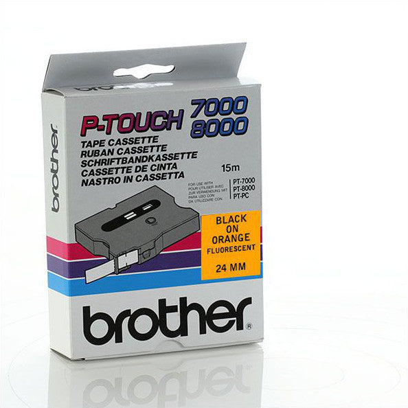 Brother TX-B51 - 24mm Black on Orange Fluorescent Laminated TX Tape - Labelzone