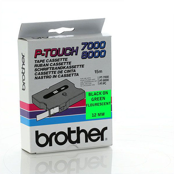 Brother TX-D31 - 12mm Black on Green Fluorescent Laminated TX Tape - Labelzone