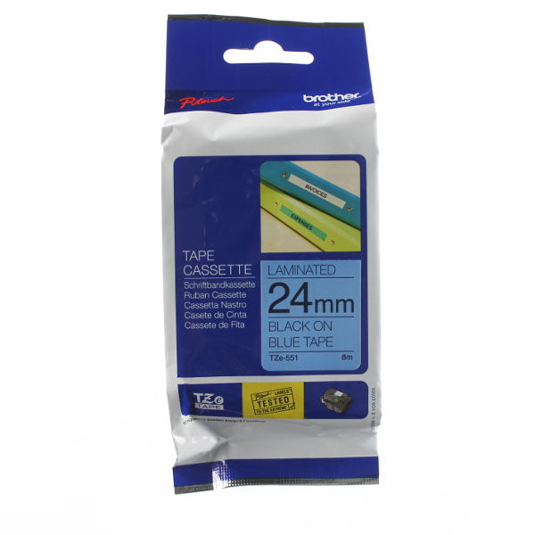 Brother TZ-551 - 24mm Black on Blue Laminated Tape - Labelzone