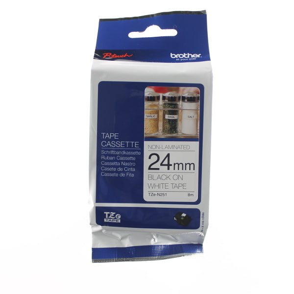 Brother TZ-N251 - 24mm Black on White NON Laminated Tape - Labelzone