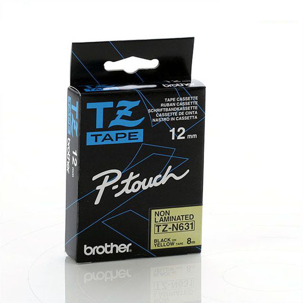 Brother TZ-N631 - 12mm Black on Yellow NON Laminated Tape - Labelzone