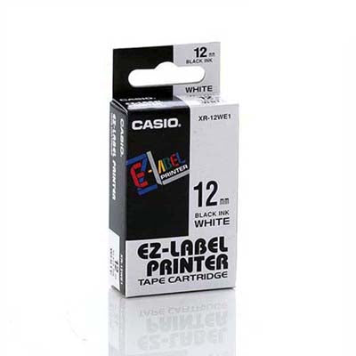 Casio XR-12WE. Tape 12mm Black on White - Labelzone