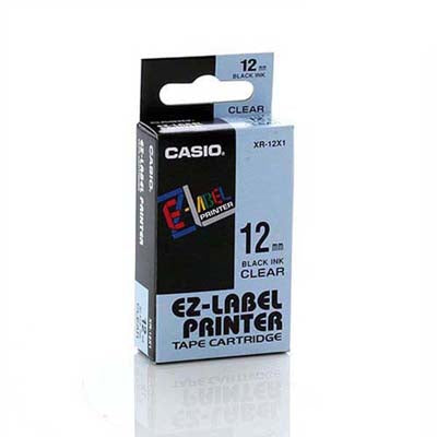 Casio XR-12X Tape 12mm Black on Clear - Labelzone