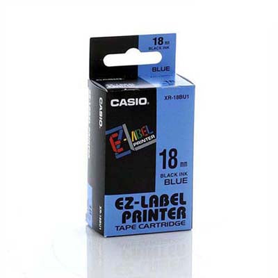 Casio XR-18BU Tape 18mm Black on Blue - Labelzone