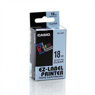 Casio XR-18X Tape 18mm Black on Clear - Labelzone